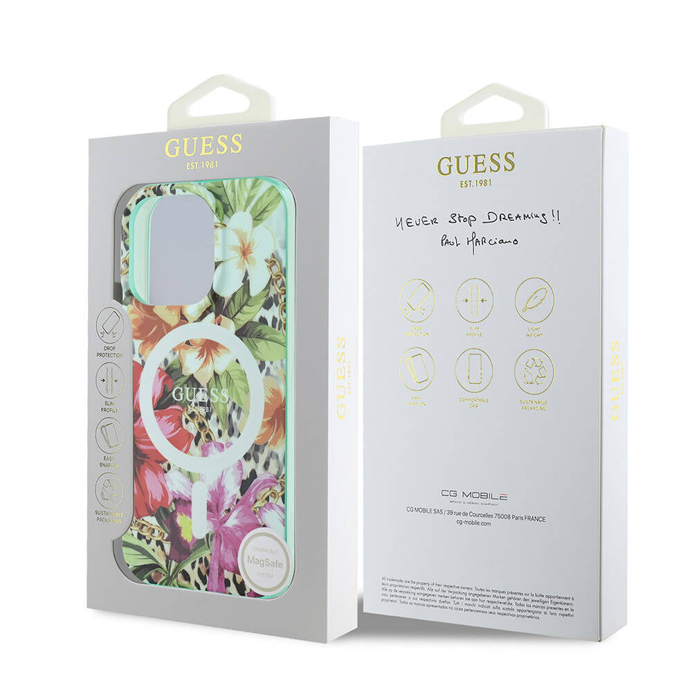 Guess iPhone 16 Pro Max Orjinal Lisanslı M-safe Şarj Özellikli IML Baskılı Jungle Ring Kılıf Guess iPhone 16 Pro Max Orjinal Lisanslı M-safe Şarj Özellikli IML Baskılı Jungle Ring Kılıf